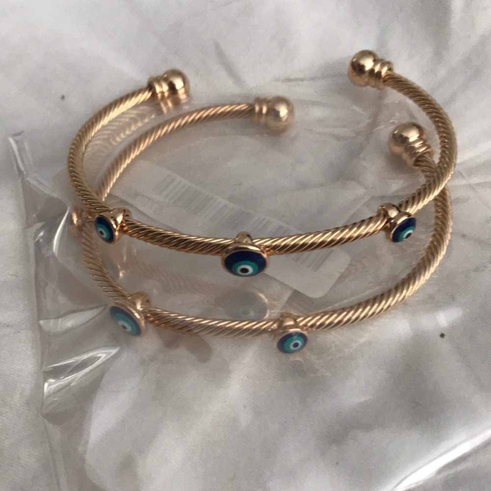 Adjustable gold evil eye bangle - set of 2!